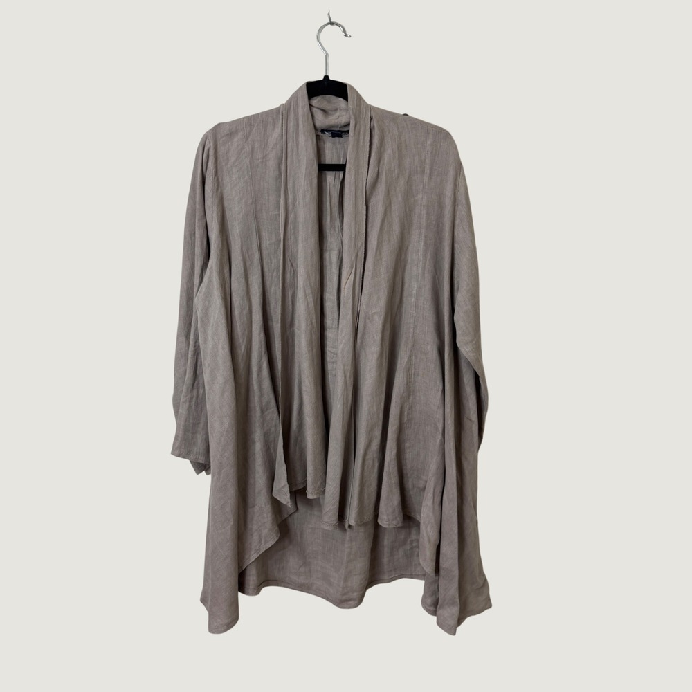 Saks Fifth Avenue Linen Open Cardigan Taupe Brown Size M Lagenlook Coastal Boho